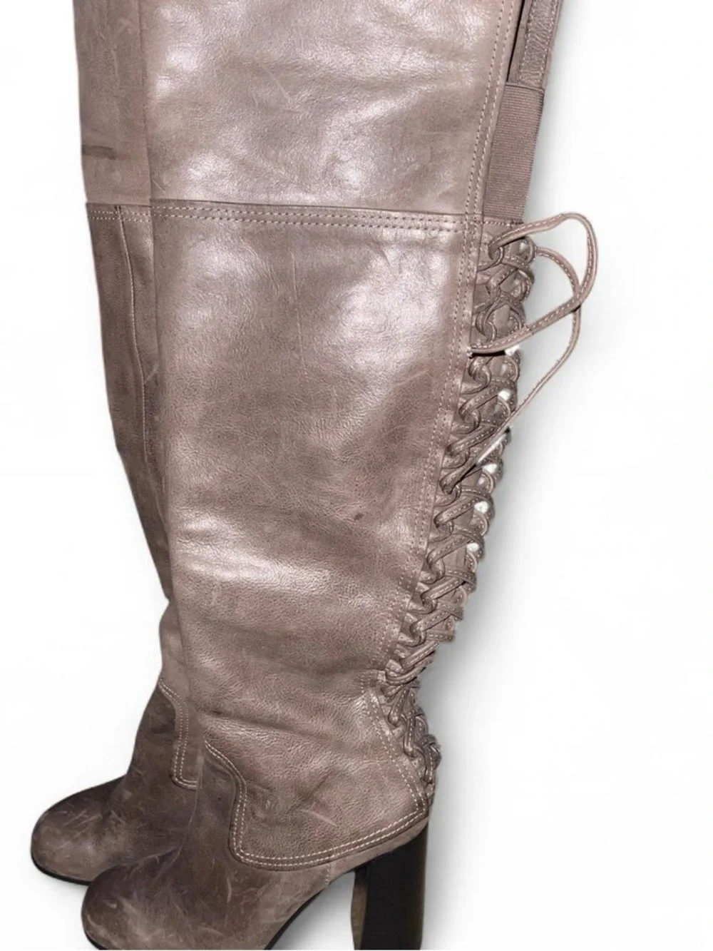 Vince Camuto Women's Knee-High Lace-Up Leather Boots Gray